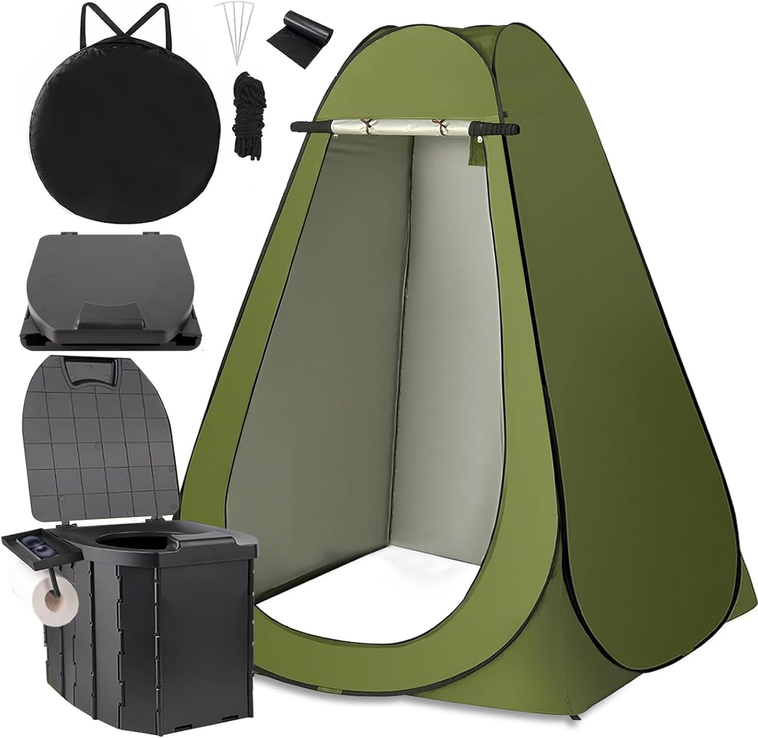 Portable Toilet Kit, Larger Size Portable Camping Toilet with Pop-Up Privacy Enl