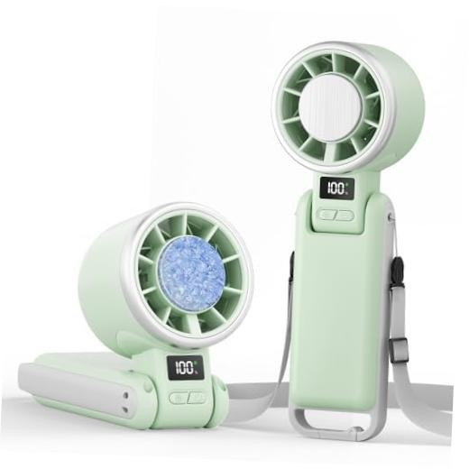 Portable Handheld Turbo Fan with Ice Cooling, 5 Speed Battery Green