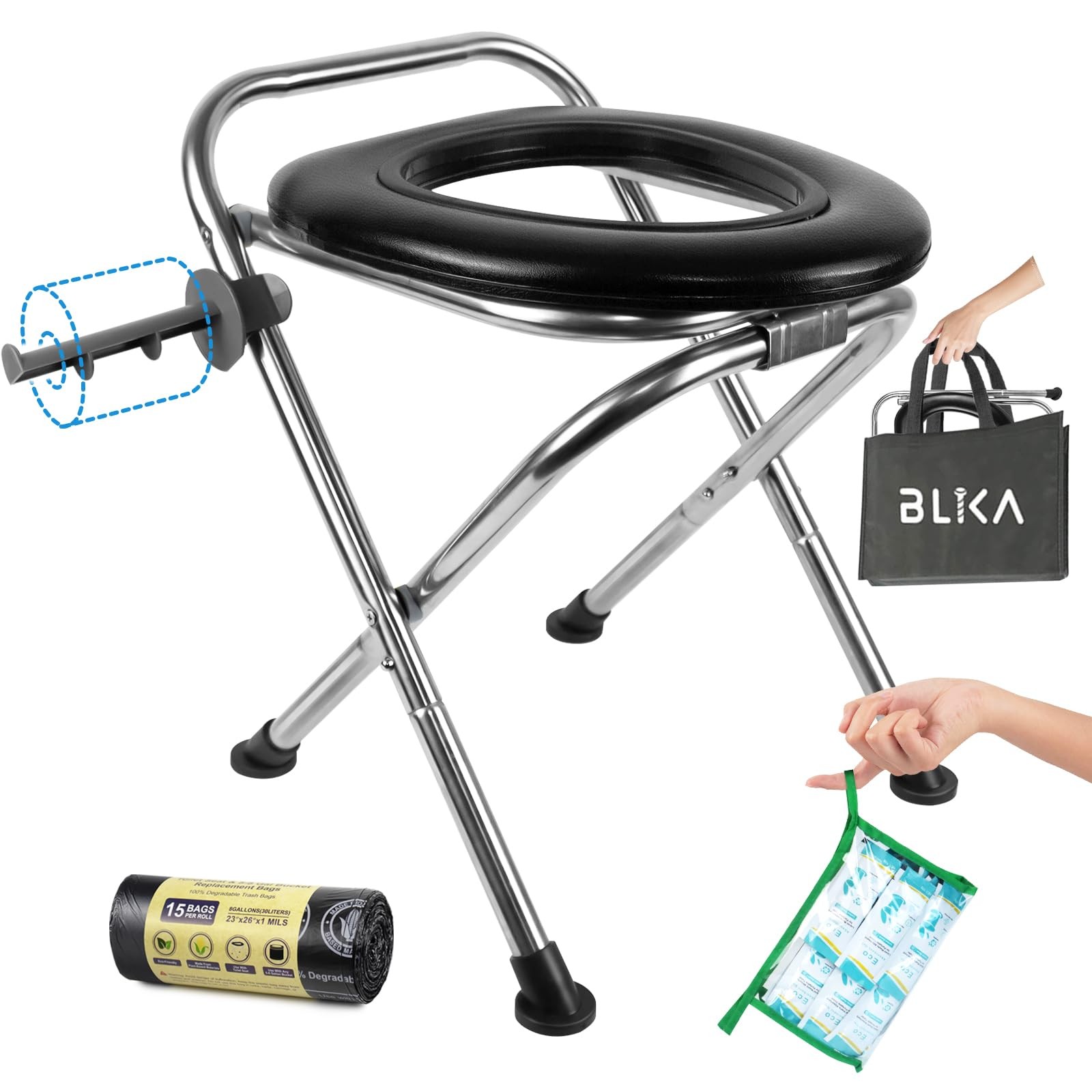 Portable Toilet for Camping, 350LBS Stainless Steel Foldable Camp Travel Toil…