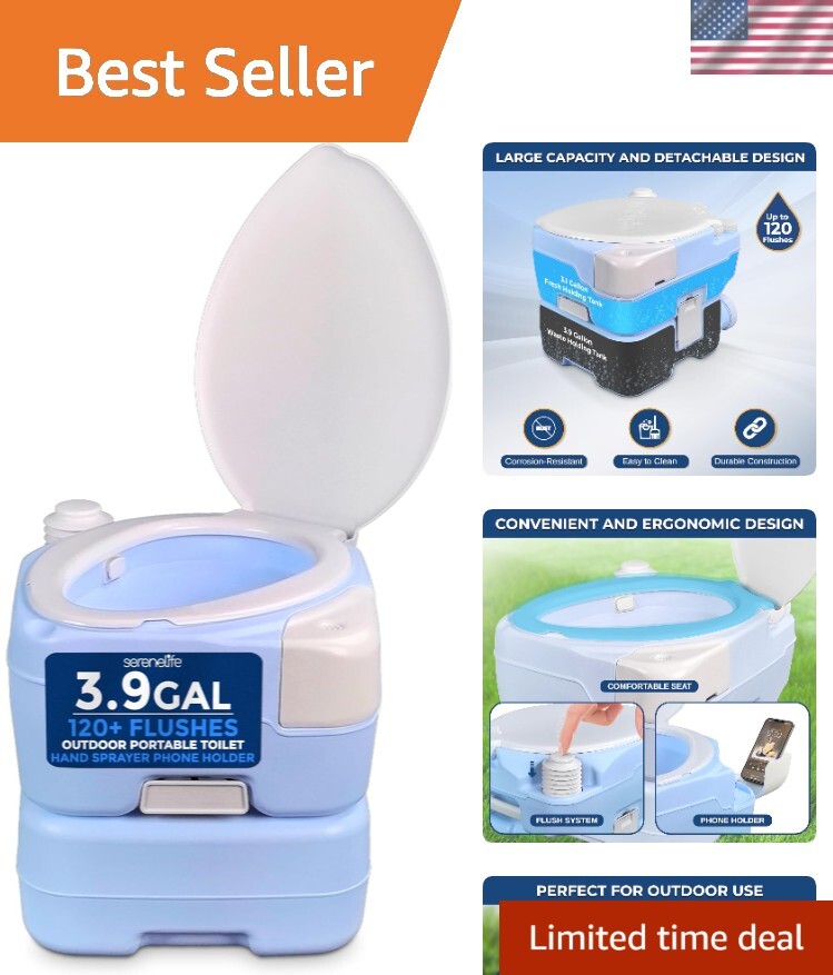15L Travel Toilet with Hand Sprayer & Phone Holder – Perfect for RV & Campsites