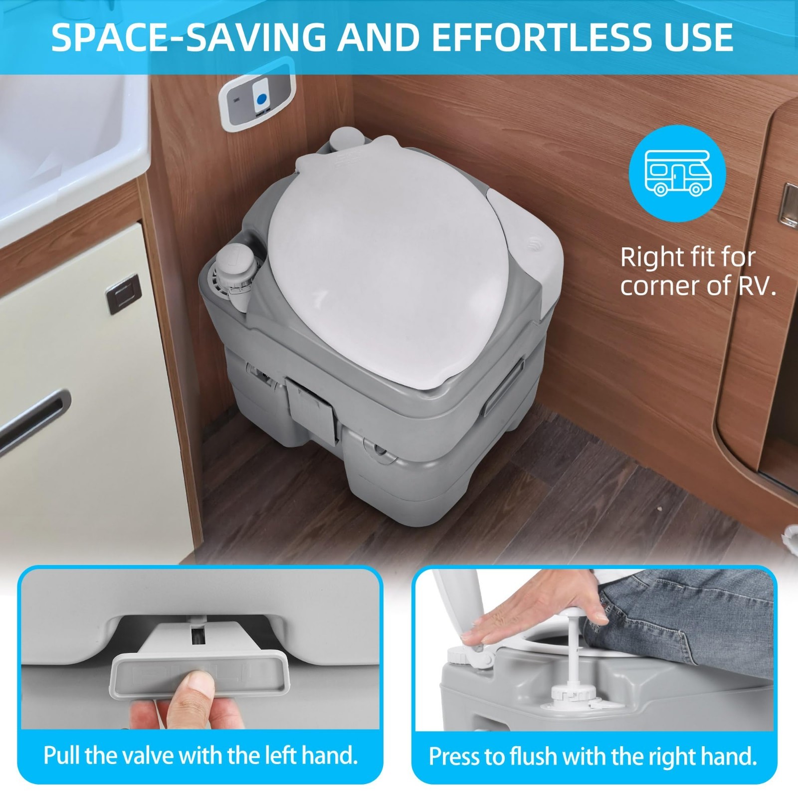 Portable Camping Toilet 5.28 Gal | Leak-Proof Porta Potty with Hand Sprayer, Car