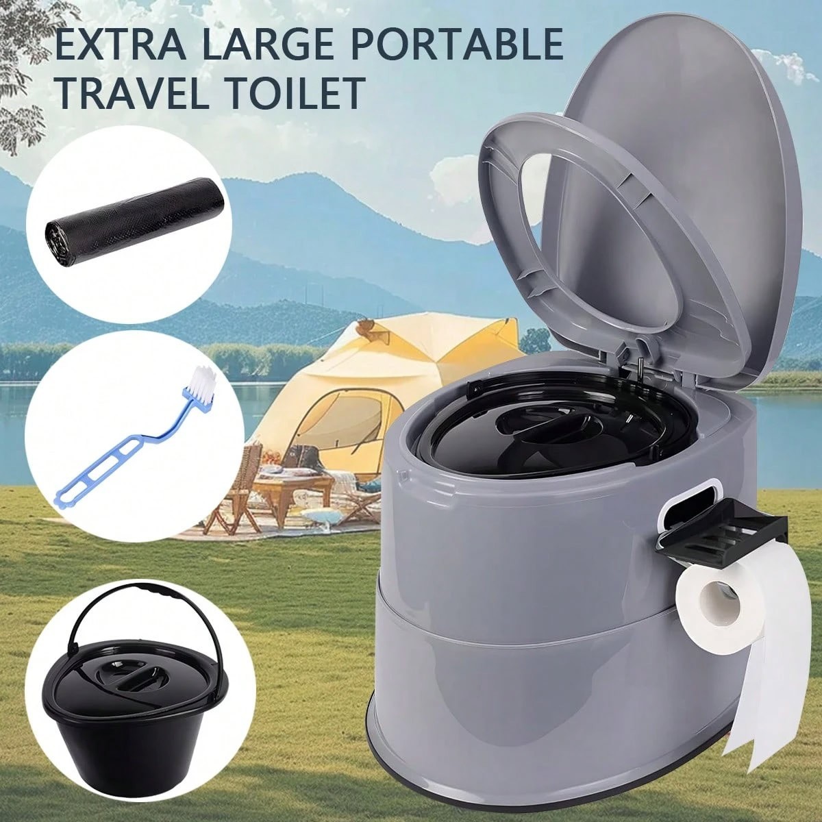 Portable Camping Toilet 1.3 Gal Detachable Bucket 300LB Gray