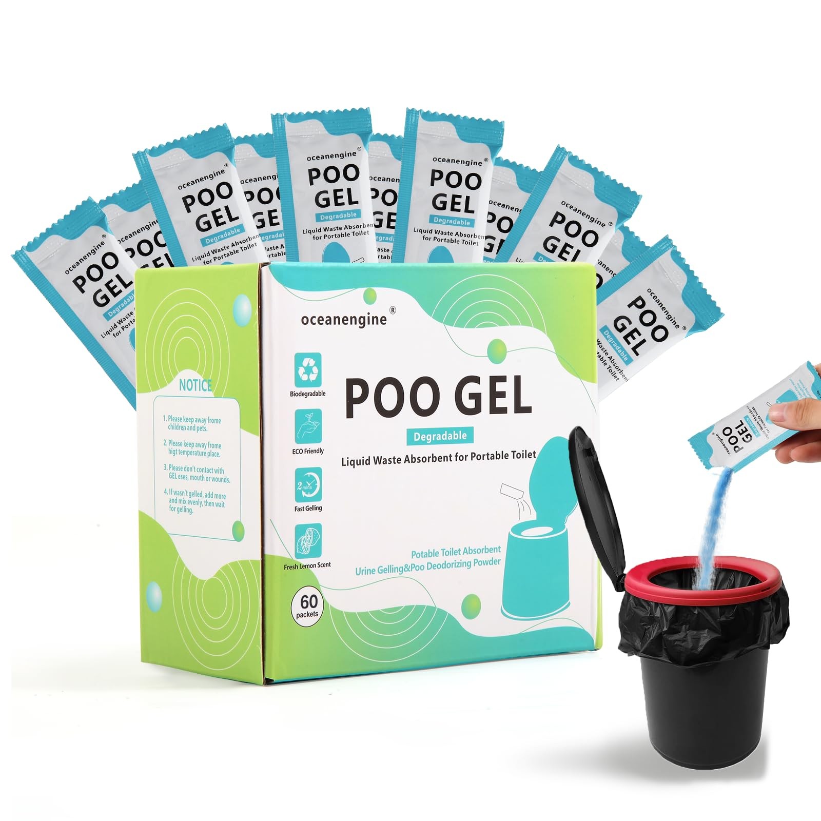 oceanengine Portable Toilet Absorbent Gel, Portable Toilet Powder Poo Urine P…