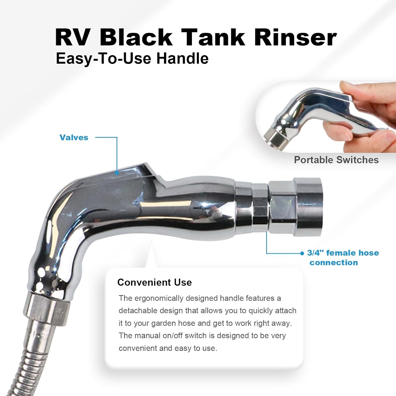 COOSPIDER RV Black Tank Flexible Swivel Stick Rinser 57 Inch, Stainless Steel