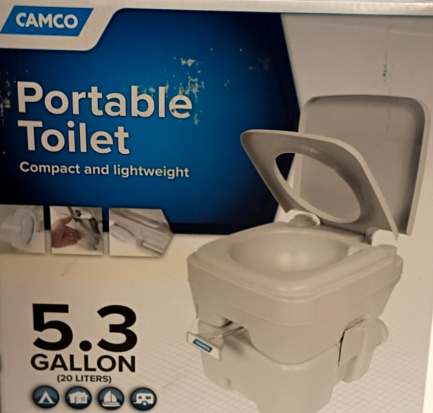 CAMCO Portable Toilet NEW 5.3 Gallon Potty Hand Flush Camping, RV, Hiking, Outdo