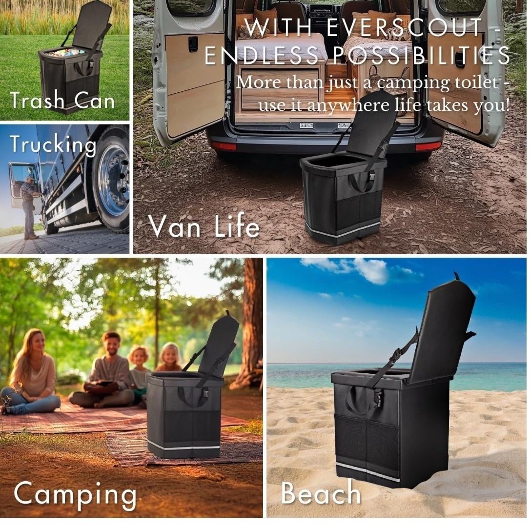 EverVenture Portable Camping Toilet Unisex XL Black Padded Vegan Leather 80D NWT