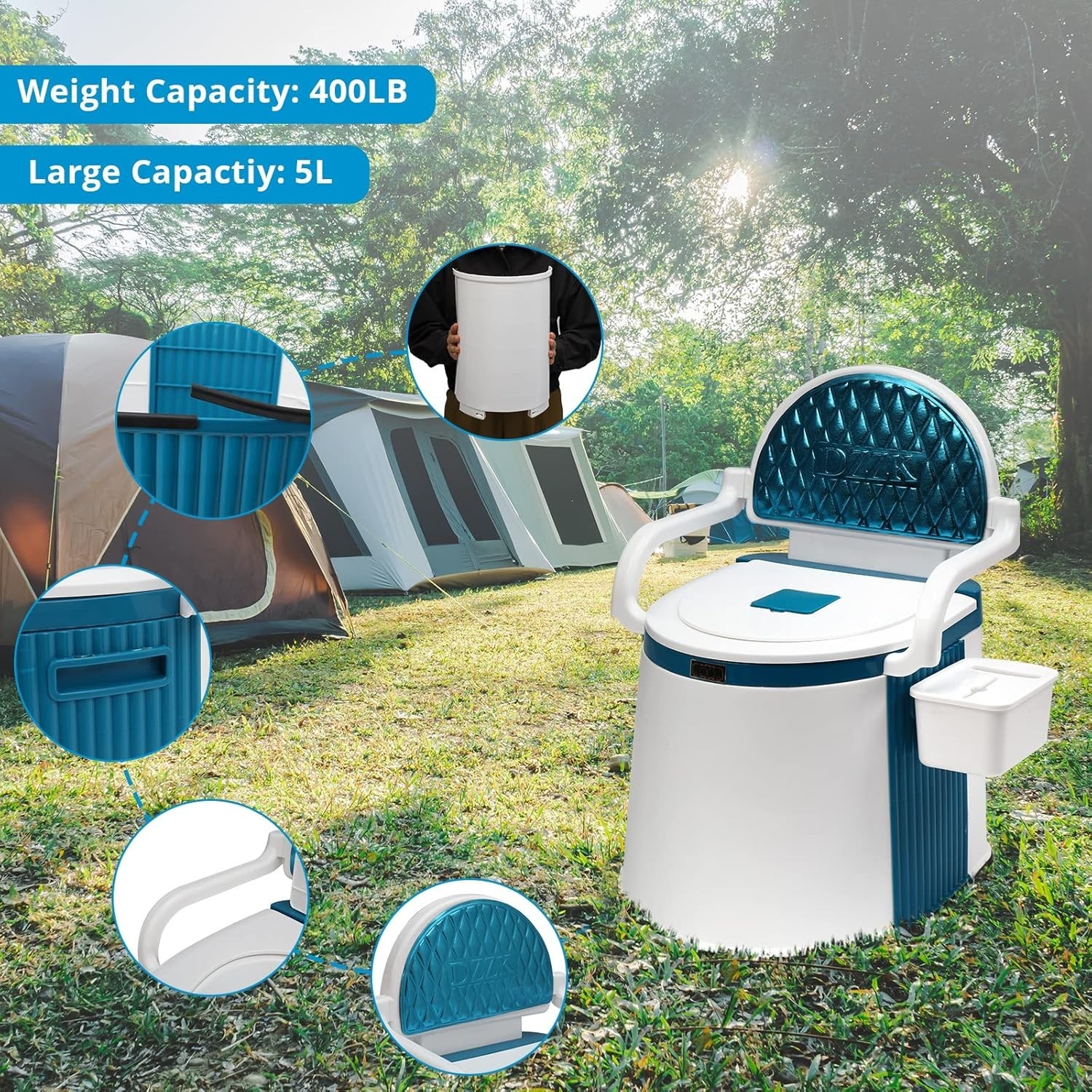 Portable Toilet | Back & Handrail Design Commode with 5 Gallon Bucket Inner, …