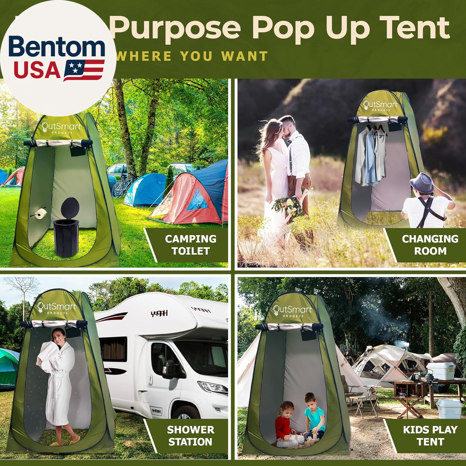 Outdoor Portable Toilet Set for Adults with Camping Night Lantern, Folding XL To
