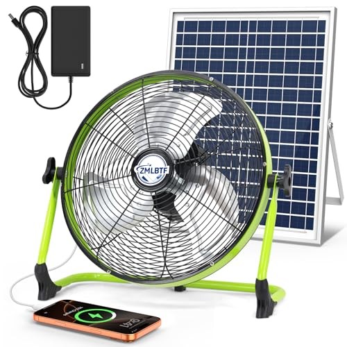 14″ Solar Powered Fan with 20W Solar Panel & Rechargeable Battery, 14 Inch