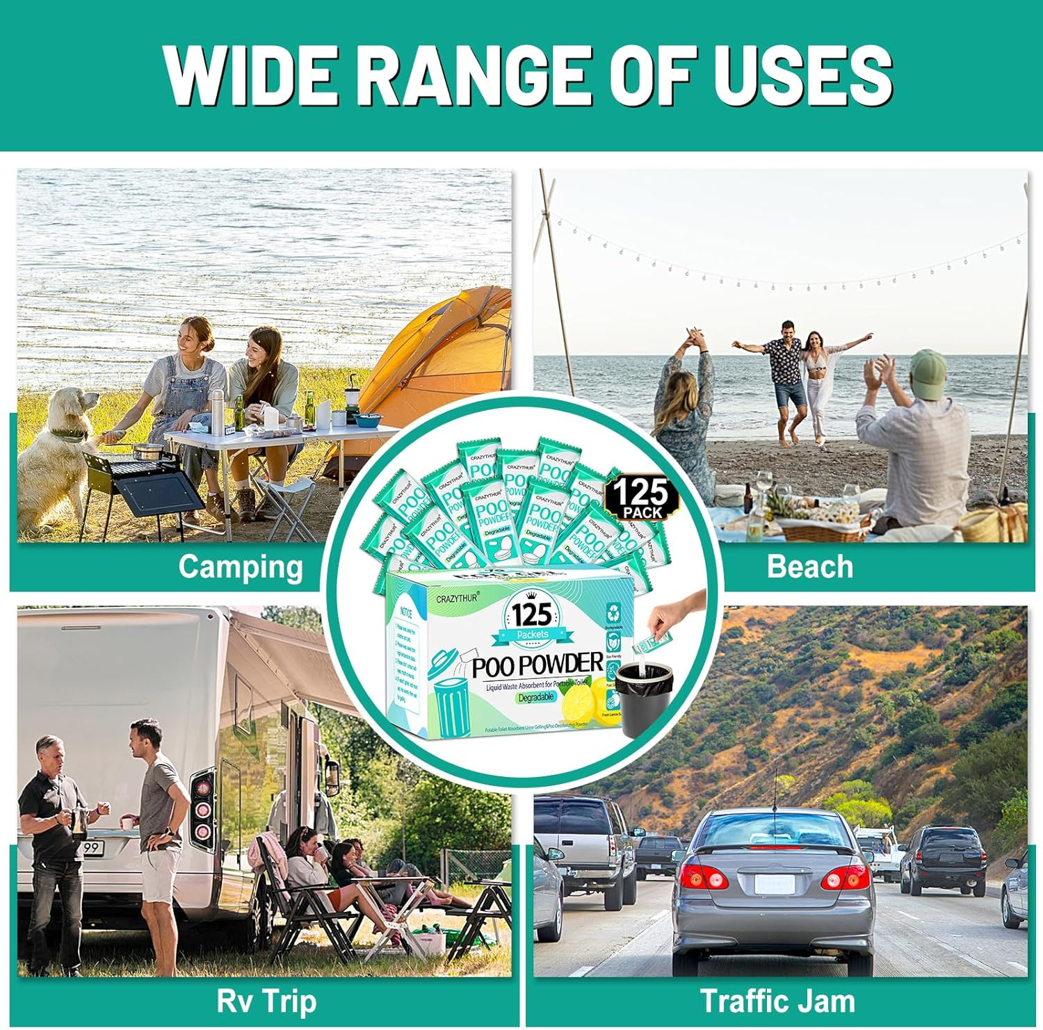 Portableportable Toilet Gel, Poo Powder for Portable Toilet, Camping Toilet Gel,
