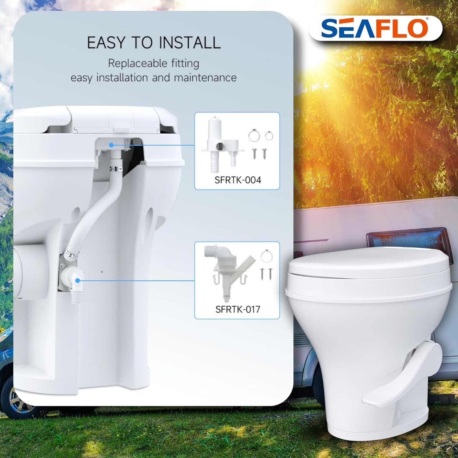 SEAFLO Residential Height Camper/RV Toilet, 18.5” Standard Height, White