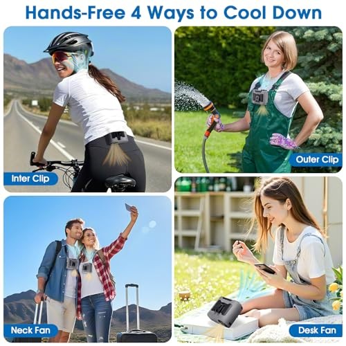 40H Portable Waist Fan, Rechargeable Wearable Shirt Clip Fan with Light, Grey