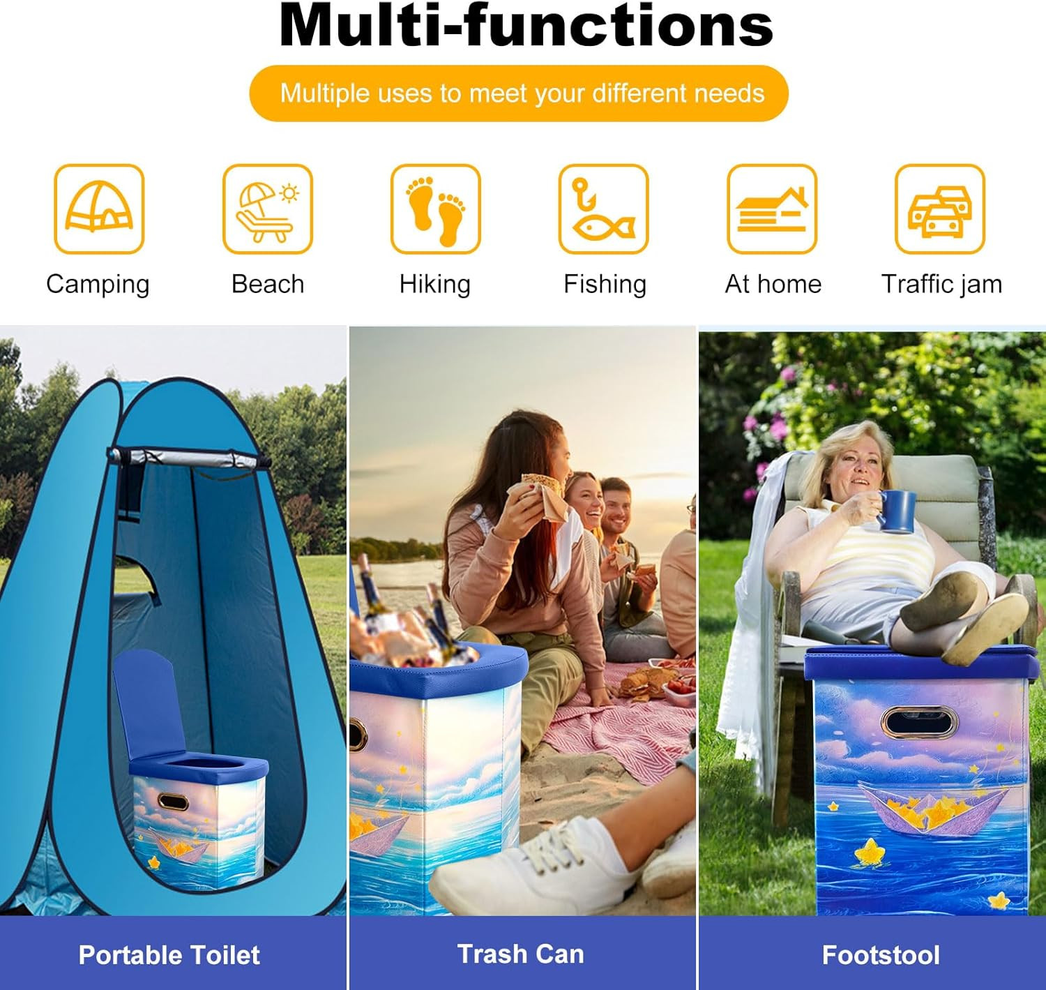 Upgrade XL Portable Toilet for Adults, Extra Large Portable Travel Floding Toile