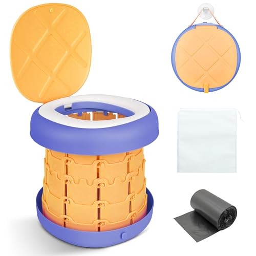 Portable Toilet Camping Foldable Potty Travel Toilet Adjustable Yellow&Purple