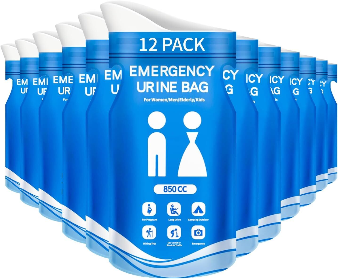 850cc Disposable Urine Bag, 12 PCS Emergency Portable Urinal Bags for Men/Women,