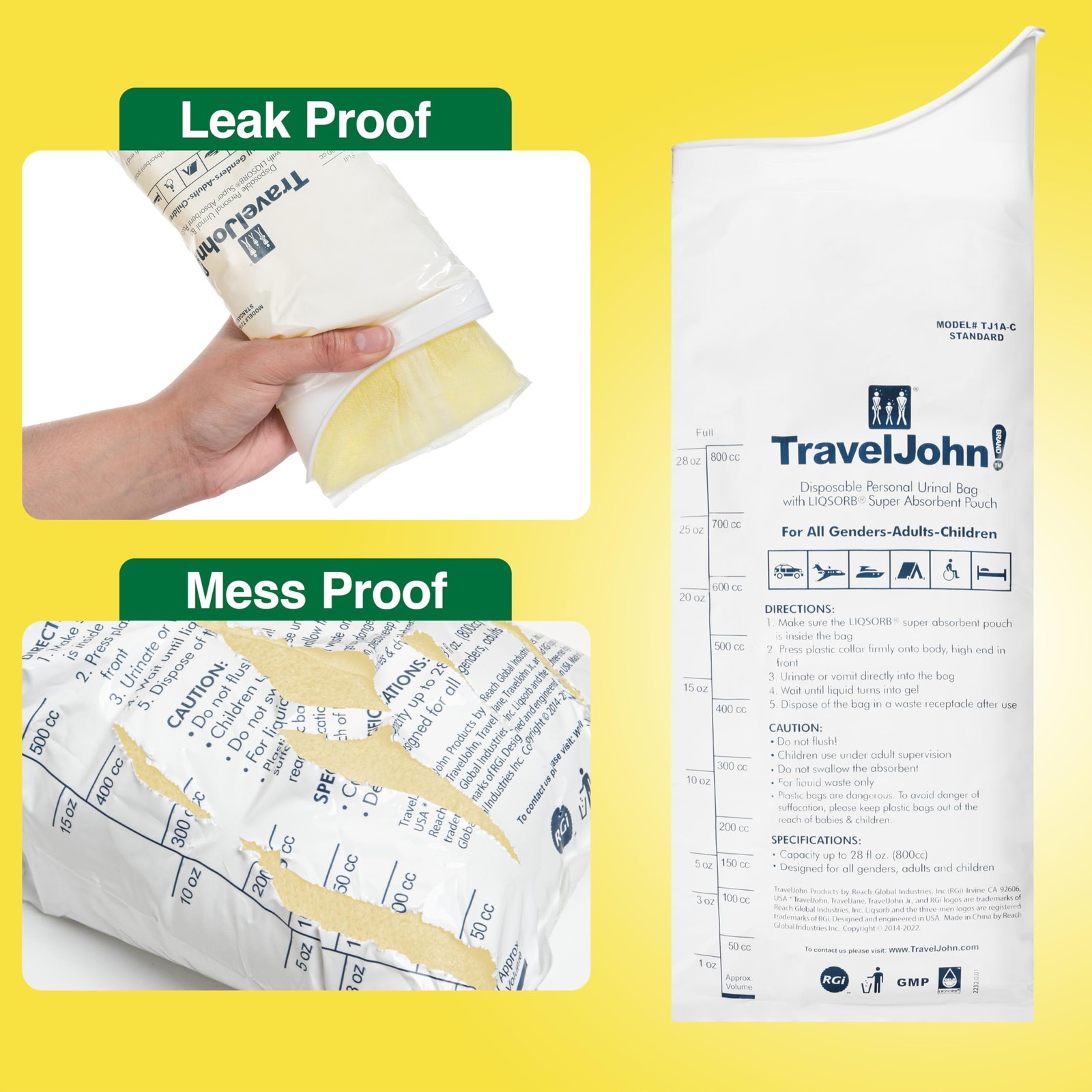 Disposable Urinal Bags 28oz 6 Pack – Leakproof, Odorless Travel Solution