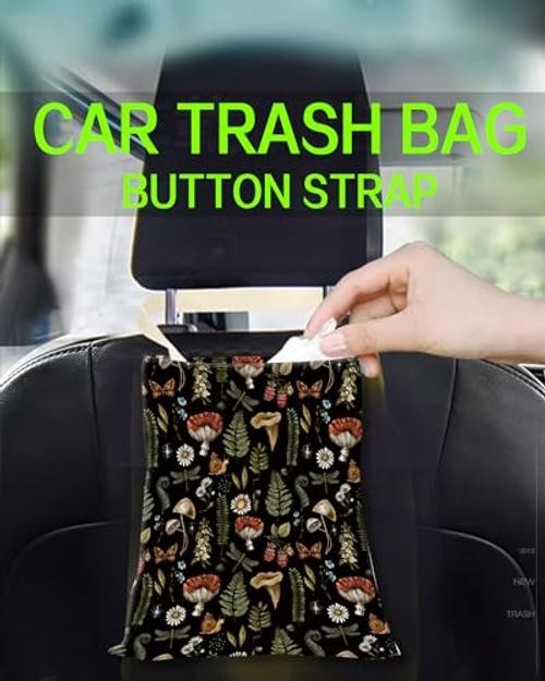 Hanging Car Trash Can Bag – Boho Brown Mushroom Design, Back Cute Boho Mushroom