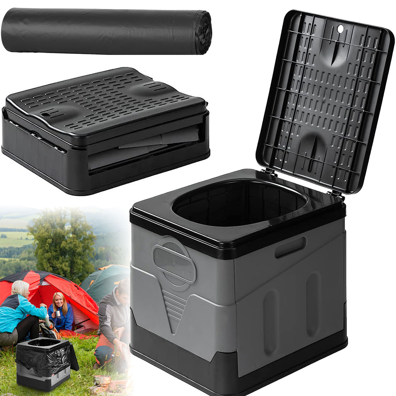 Portable Folding Toilet for Outdoor Travel Camping Potty Car Toilet +Trash Bags