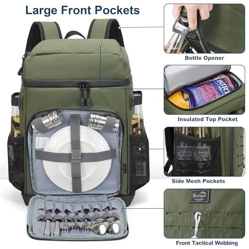 Cooler Backpack Insulated Waterproof for Men and Women, 2 Insulated Large Green