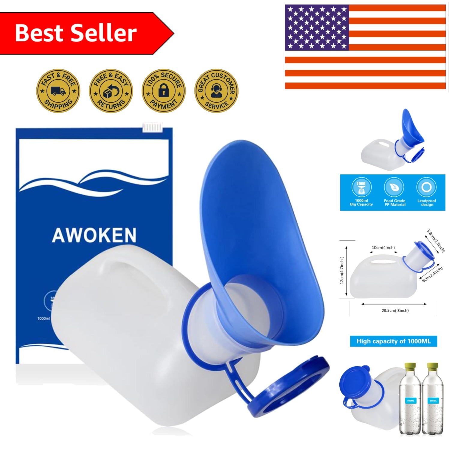 Lightweight Portable Pee Bottle with Sealed Lid – Ideal for Camping Trips