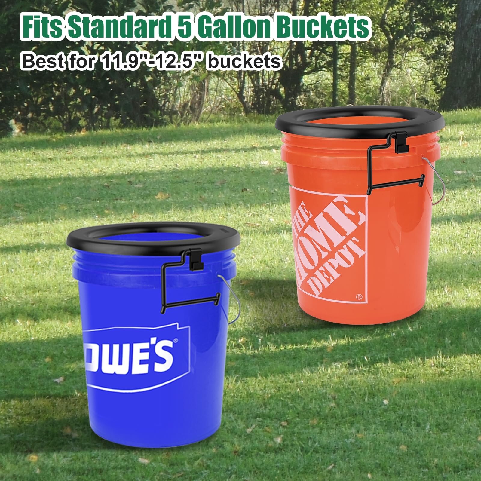 Black Bucket Toilet Seat for 5 Gal Buckets Camping Snap-on Toilet Seat
