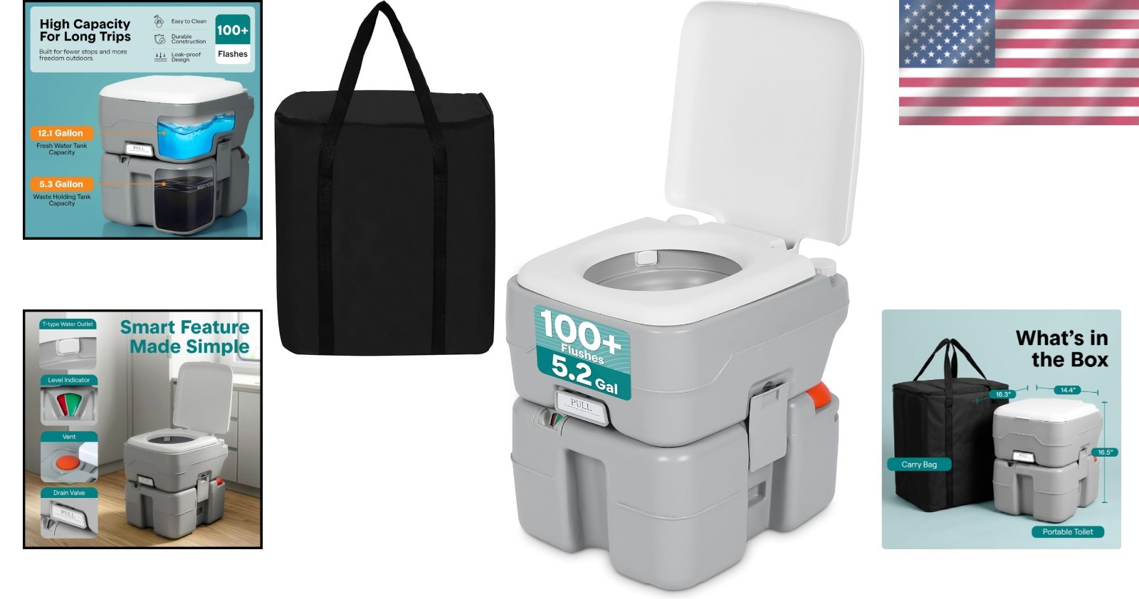 Portable Camping Toilet with Carry Bag, Level Indicator