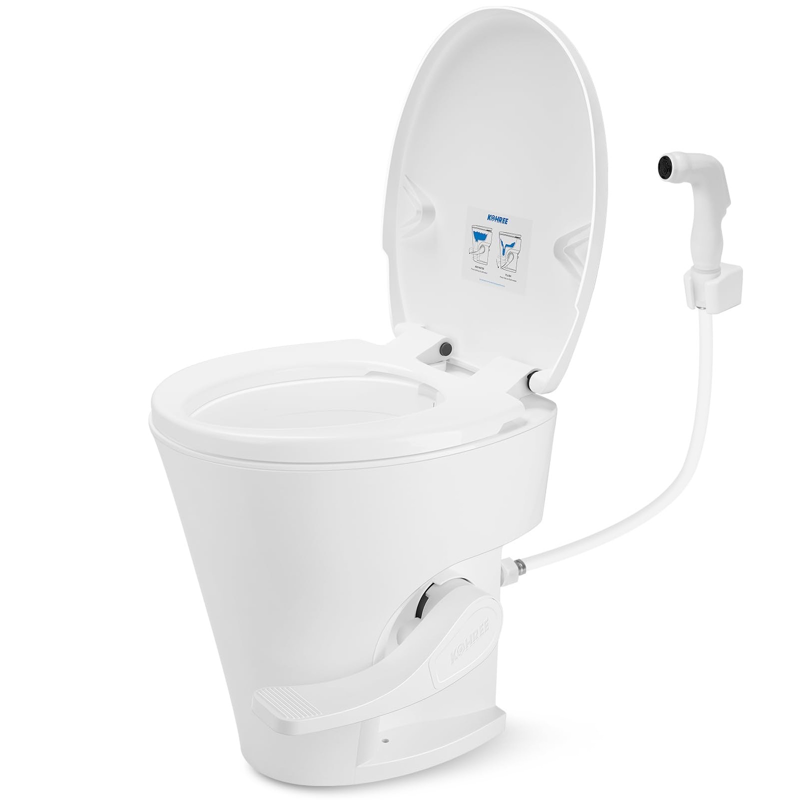 Kohree RV Toilet, 18.5” Residential Height, Soft Close Seat & Cover, Deeper Bowl