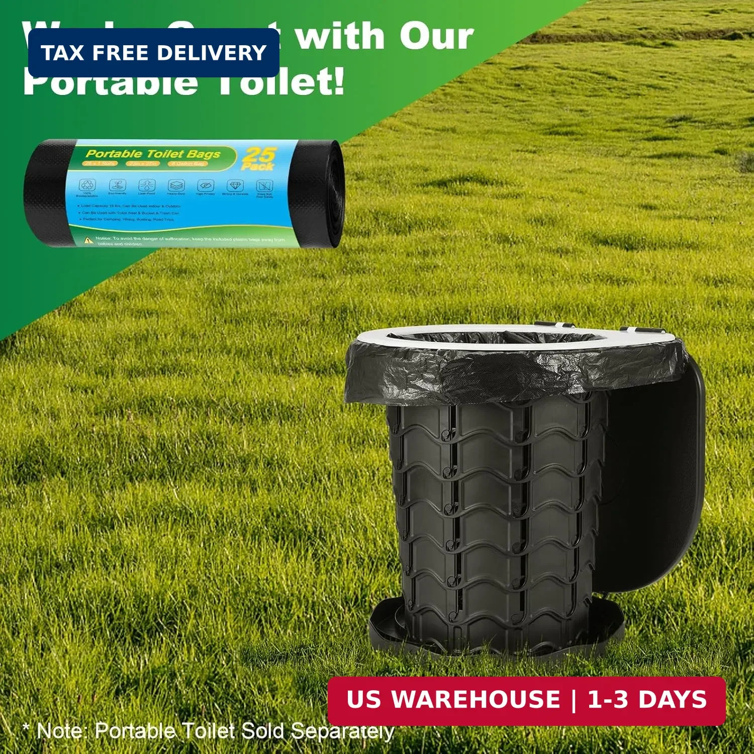 Portable Toilet Bags – 8 Gallon Camping Toilet Bags, Biodegradable Travel Potty