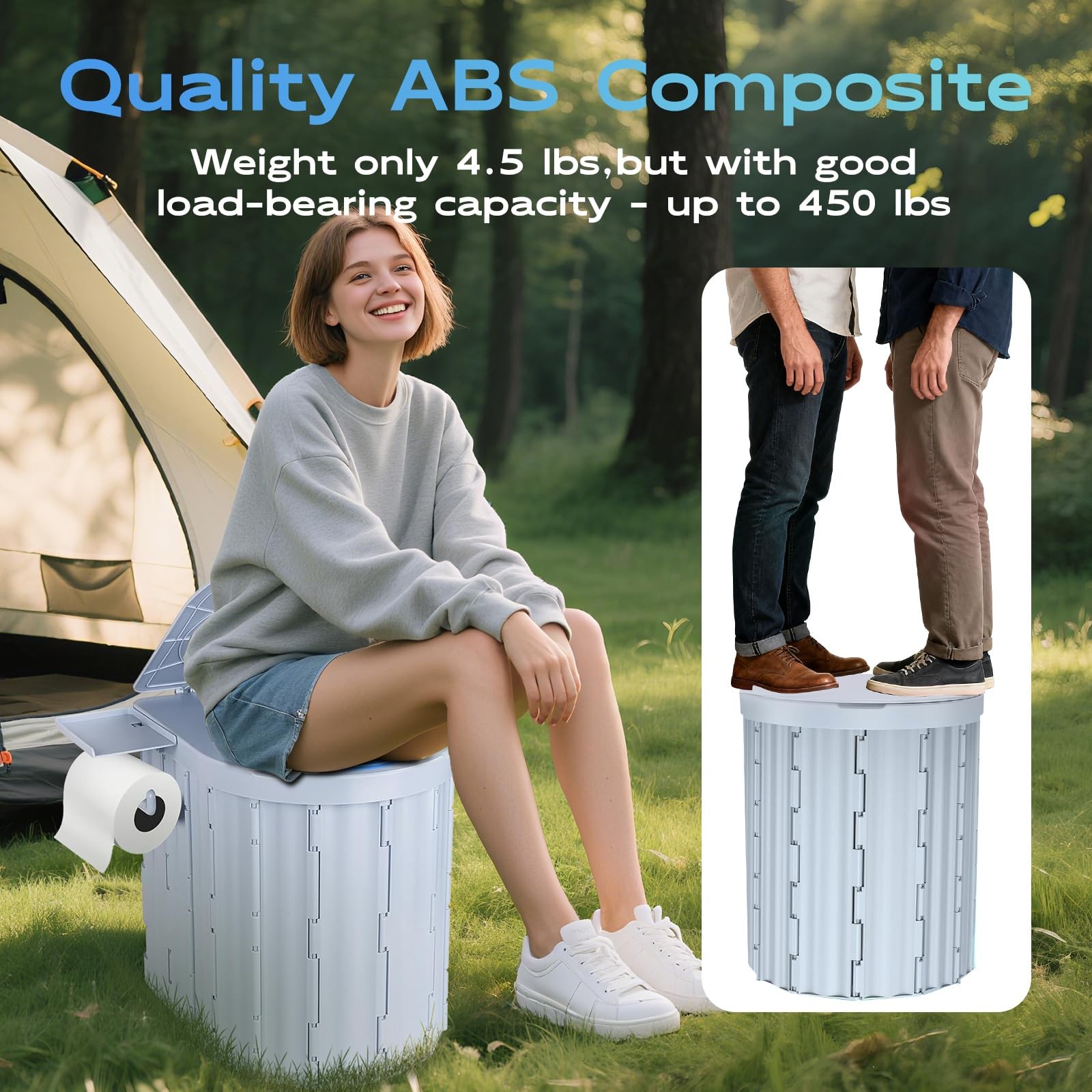 Portable Camping Toilet for Adults,15″ Portable Outdoor Folding Tall Toilet w…