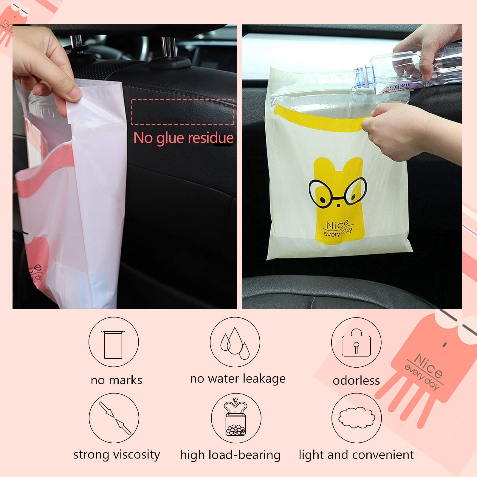 72pcs Car Trash Bags Easy Stick-On Disposable Portable Car Garbage Bags, Wate…
