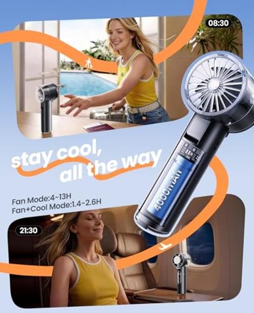 Handheld Fan with Ice Cooler, 13H Runtime, 16000RPM Turbo Motor, 100 Black