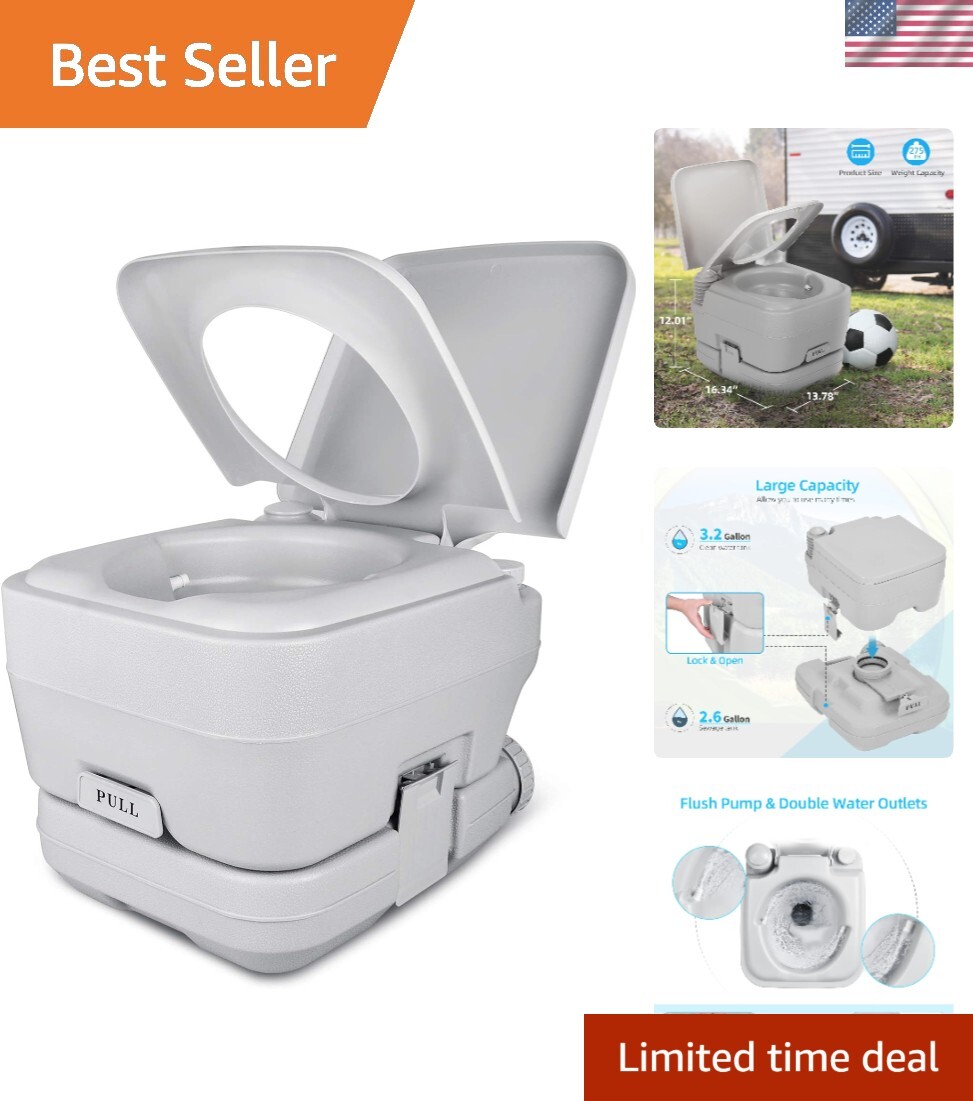 Compact 3.2 Gallon Portable Toilet with Double Outlets for Camping Trips