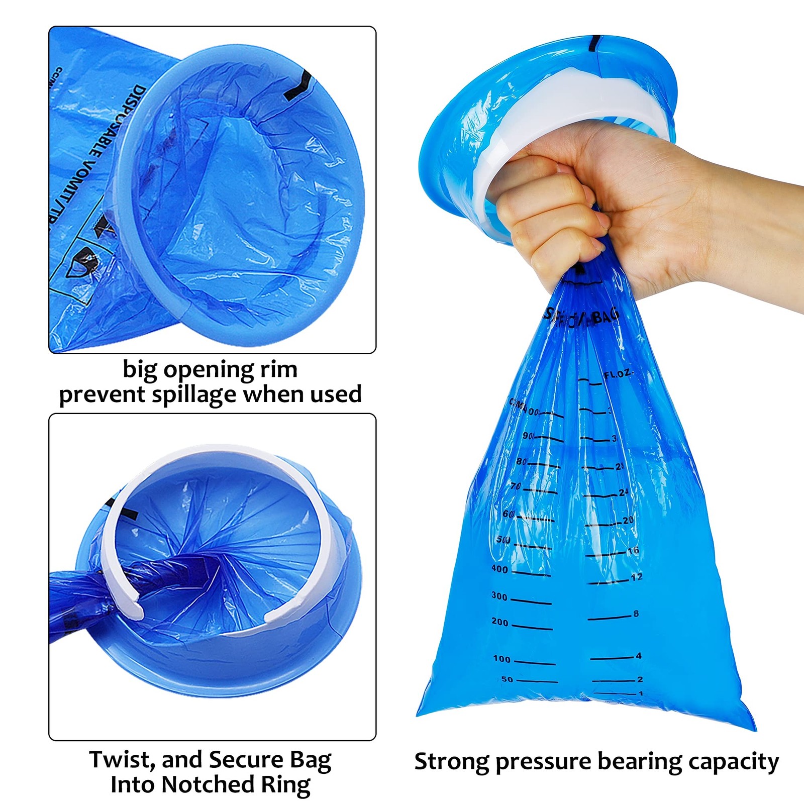 50 Pack Emesis Bag, Disposable Vomit Bags, Aircraft & Car Sickness Bag, Nausea B