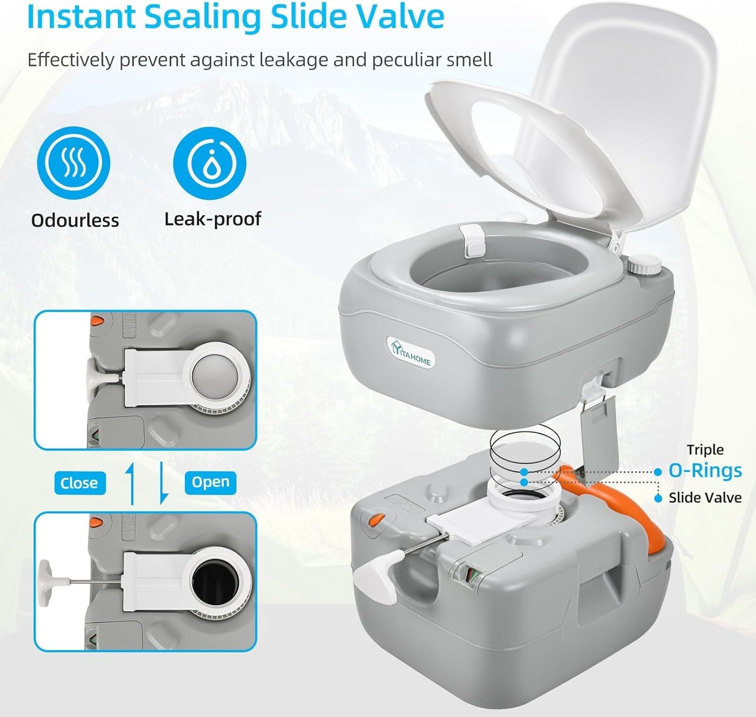 Convenient 5.8 Gallon Portable Camping Toilet with Level Indicator & Sprayer