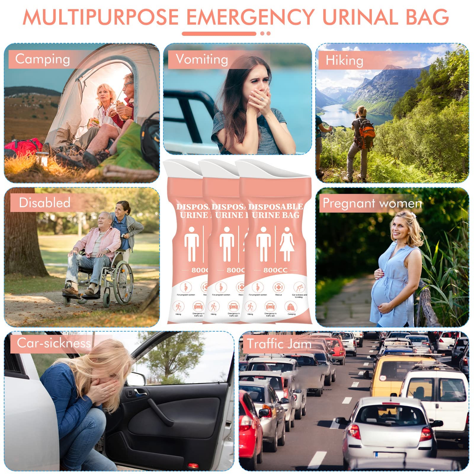 Disposable Urinal Bag,12 PCS 800ML Emergency Urine Bag, Unisex Urinal Bag, Po…