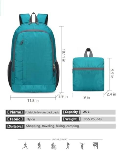 Ultra Lightweight-Packable-Hiking-Backpack Foldable Travel Camping Lake Blue