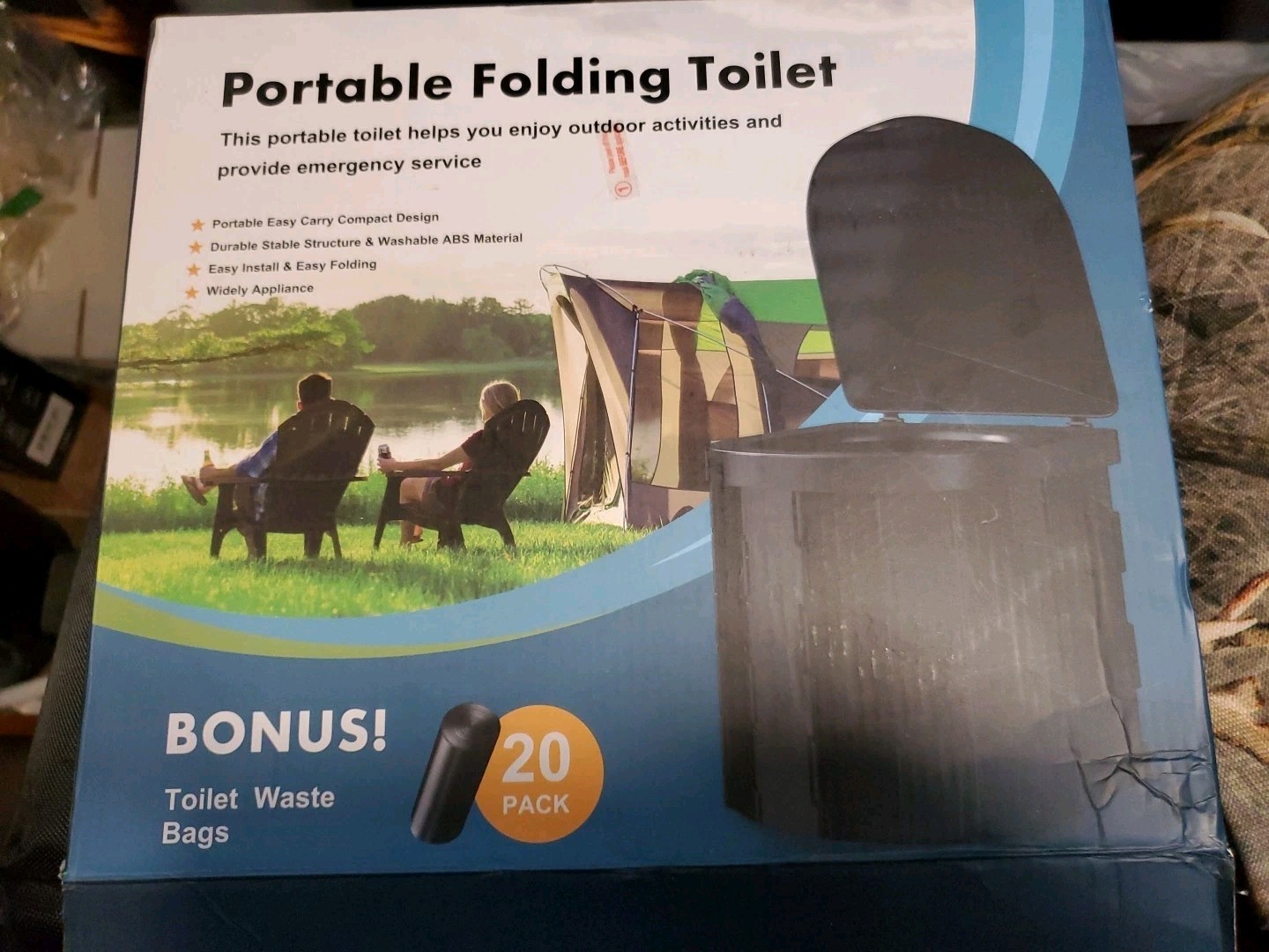 Portable Folding Toilet for Adults with Lid Plus 20 Bags Portable Camping Toilet
