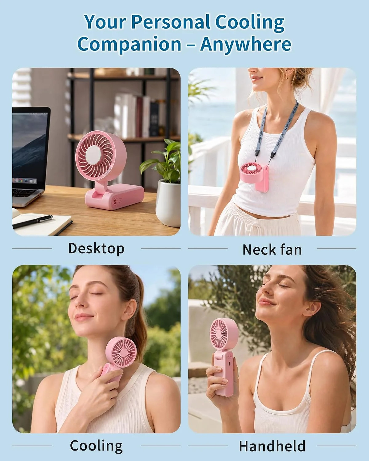 Portable Handheld Fan with Ice Cooling, 100 Speed Rechargeable Mini Desk Fan, Up