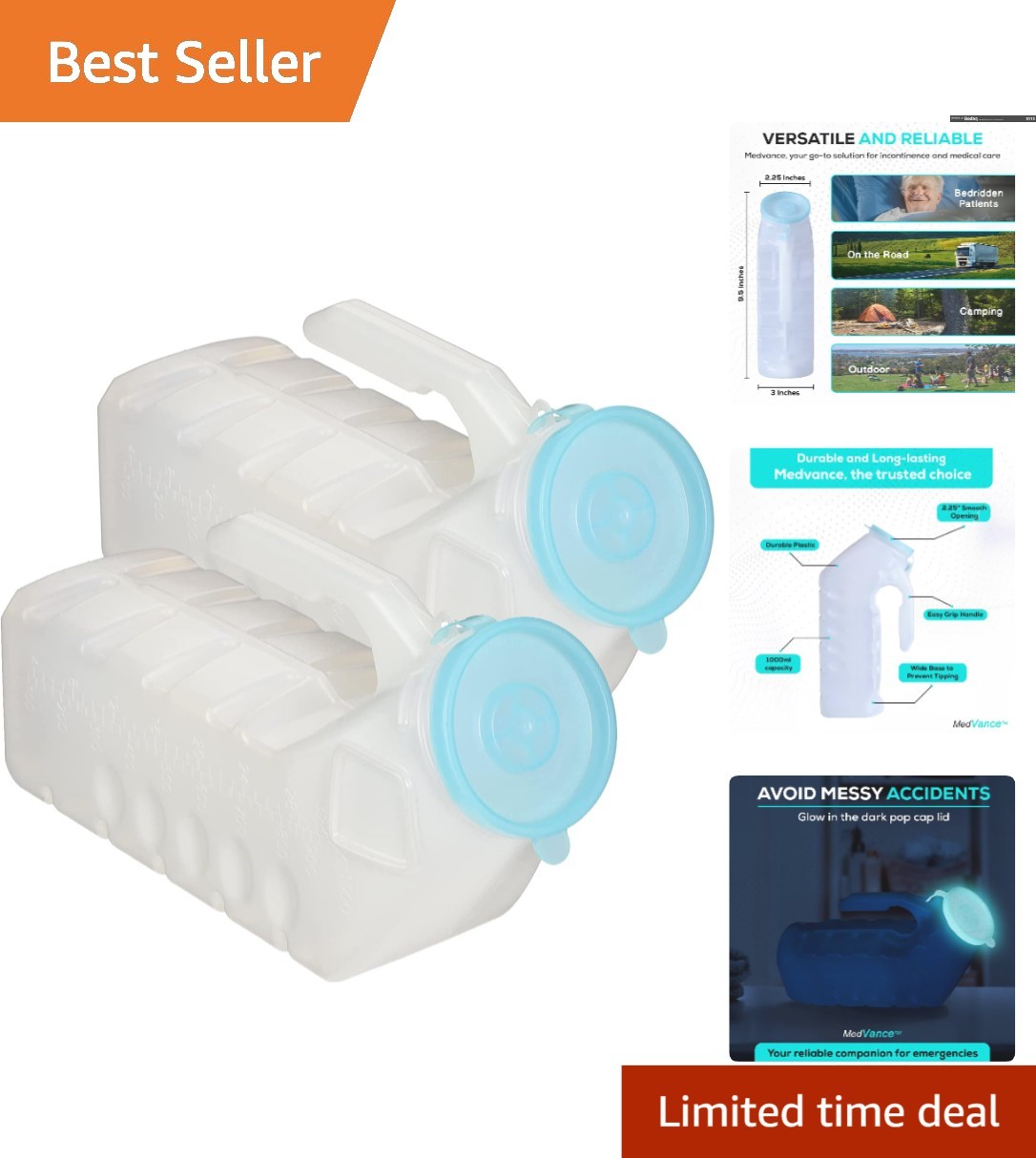 2-Pack 1000ml Portable Urinals for Men – Spill-Proof & Glow-in-the-Dark Design