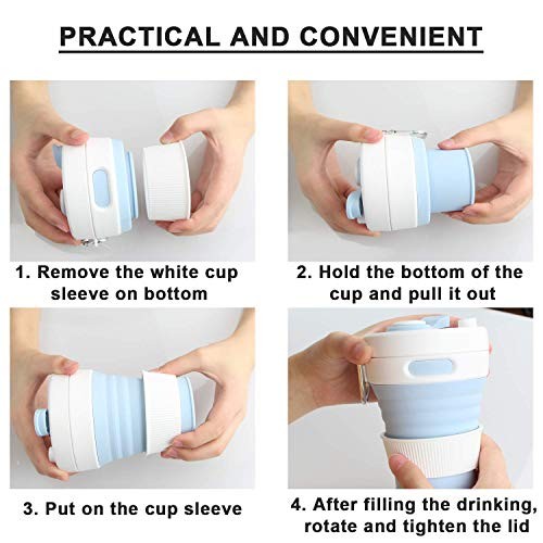 Collapsible Camping Cup with Straw Silicone Folding Coffee Cup Sport Gray-450ml