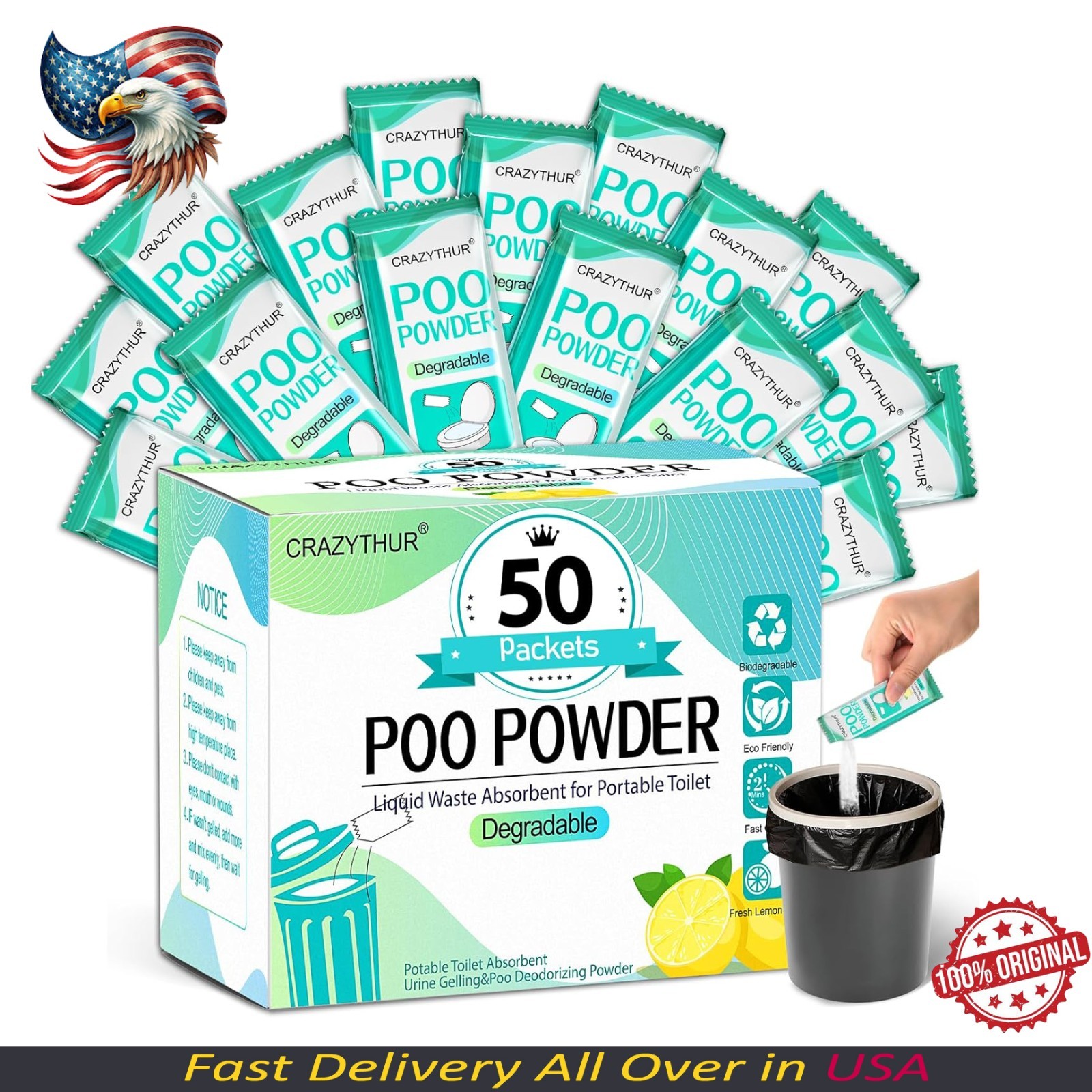 Portableportable Toilet Gel, Poo Powder for Portable Toilet, Camping Toilet Gel,
