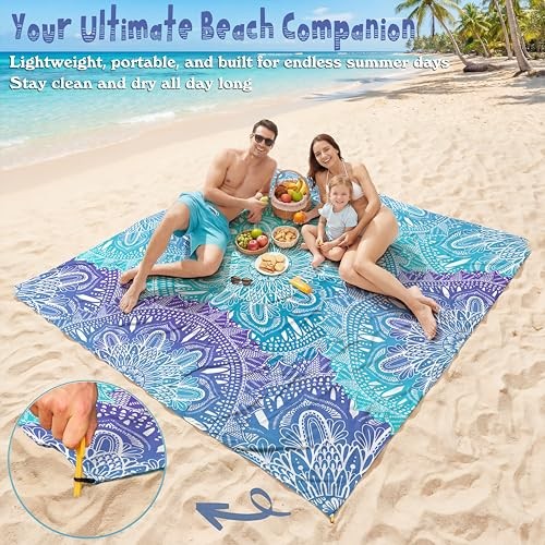 Beach Blanket Waterproof Sandproof 78”X81”/10’X9′ Oversized Mat | 100%