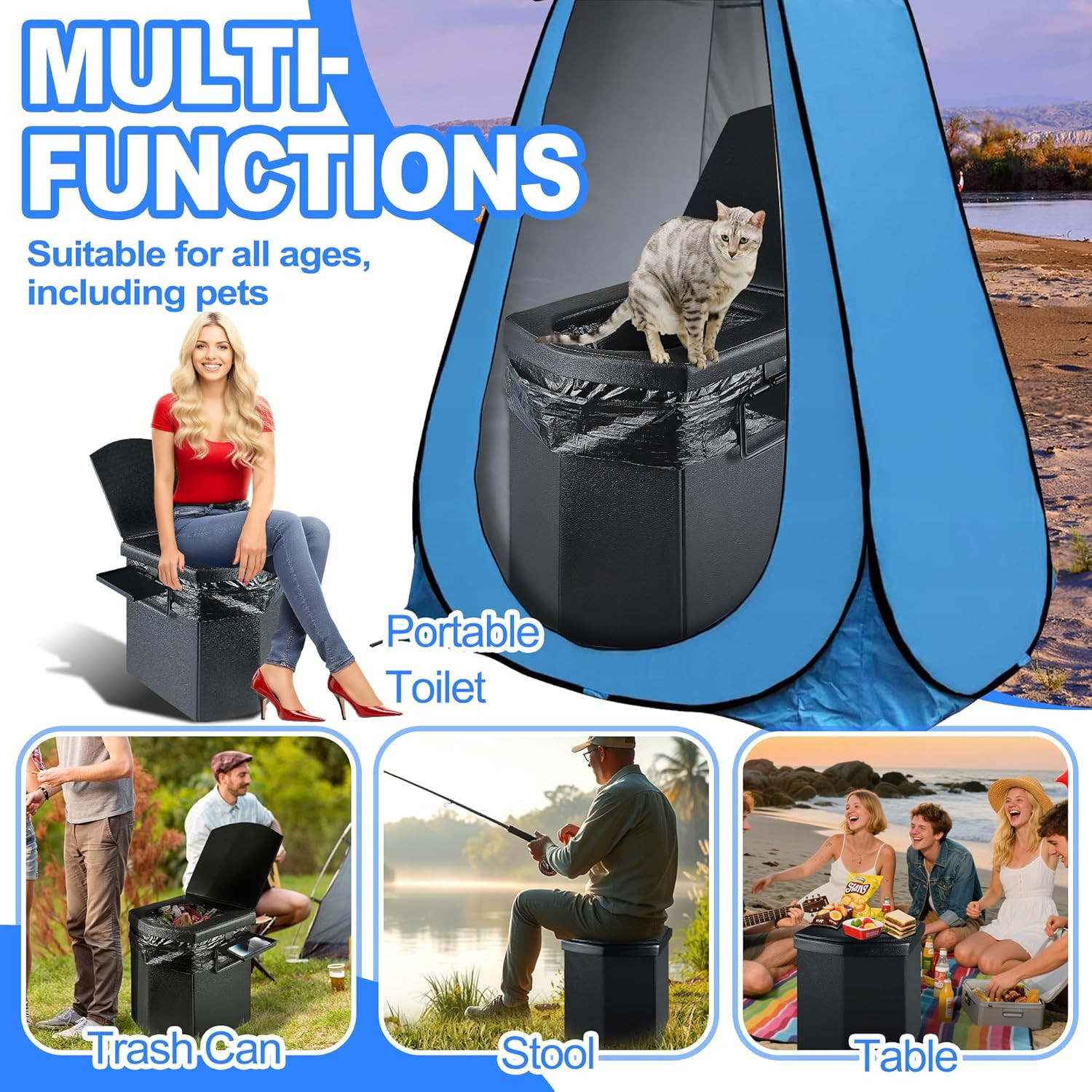 Portable Toilet for Adults, Upgraded 16.5” Tall Camping Toilet with Lid, Portab
