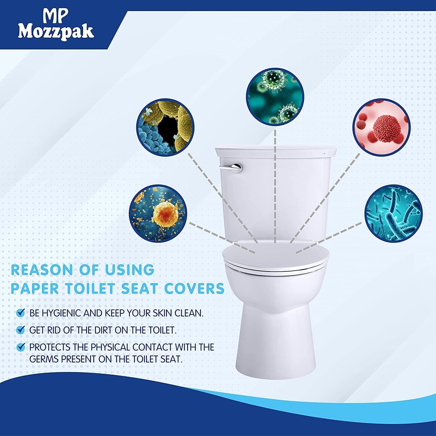 MP MOZZPAK Toilet Seat Covers Disposable (60 Pack) – XL Count), Blue