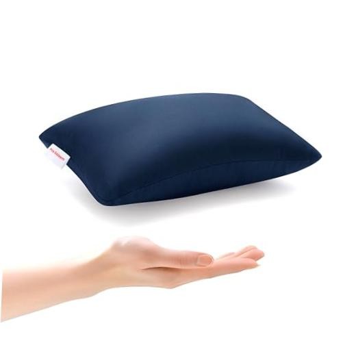 Small Pillow 11″x7″x2.5″ for Travel and Camping with Name Tag Mini Navy Blue