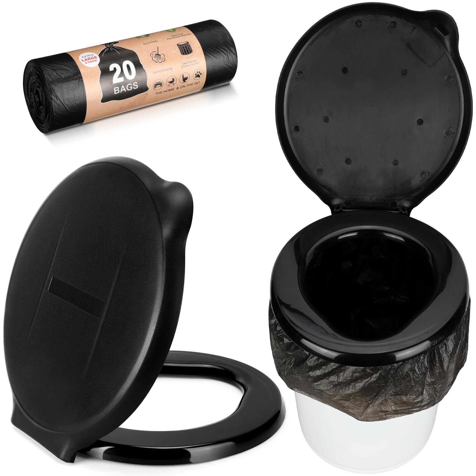 5 Gallon Bucket Toilet Seat with Lid Camping Bucket Toilet Seat with Bags Por