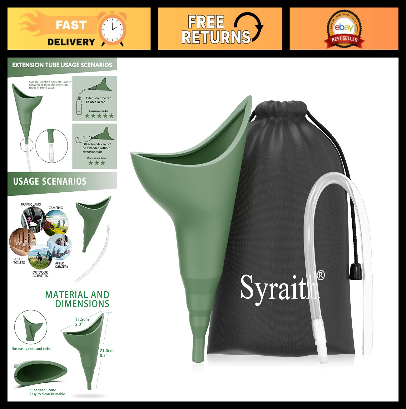 Portable Female Urinal Device – Reusable Silicone Pee Funnel with Extension Pipe