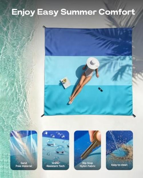 Beach Blanket Sandproof Waterproof, 79″×83″ Extra Large Beach Mat, Sand-Free &
