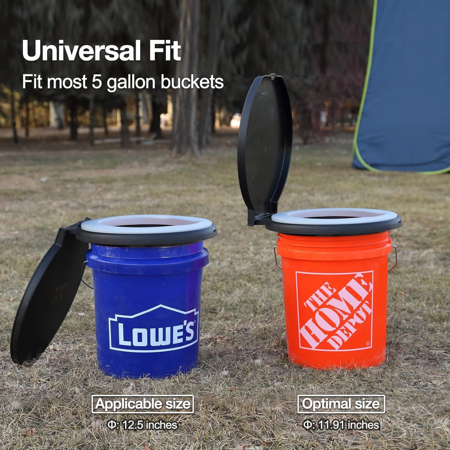 Portable Outdoor Snap on Toilet Seat Cover with Soft Cushion for 5 Gallon Bucket