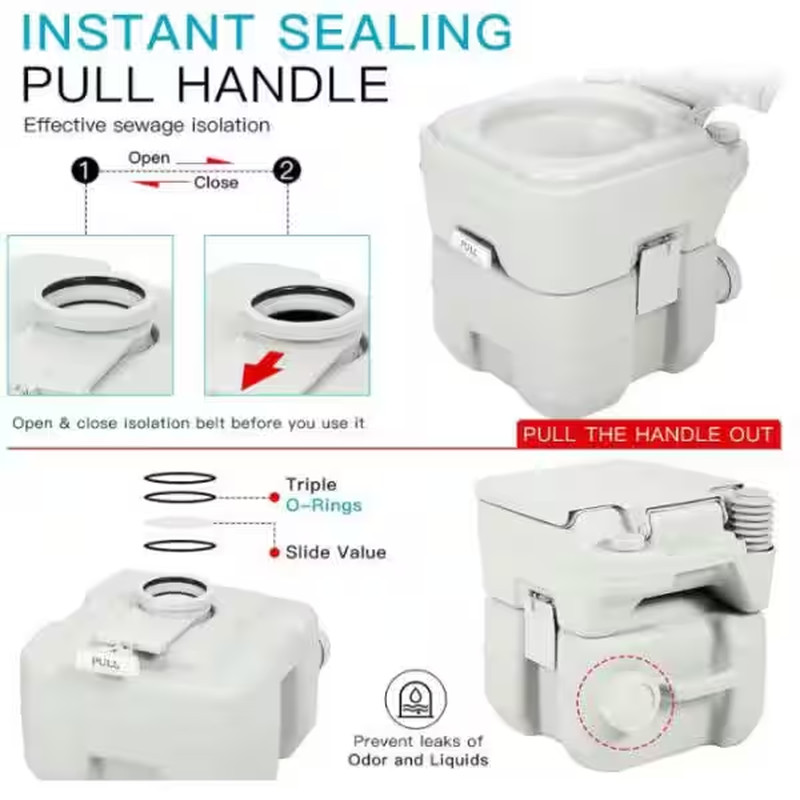5.3 Gal. Gray Portable Toilet No Leakage Outdoor Camping Flush Toilet with Waste